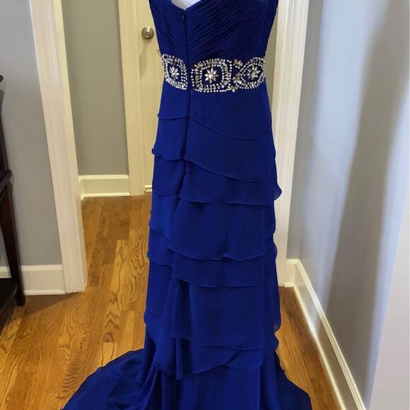 Royal Blue Formal Prom Party Long Gown Dress with Rhinestone Waist Size 4 - Picture 7 of 10